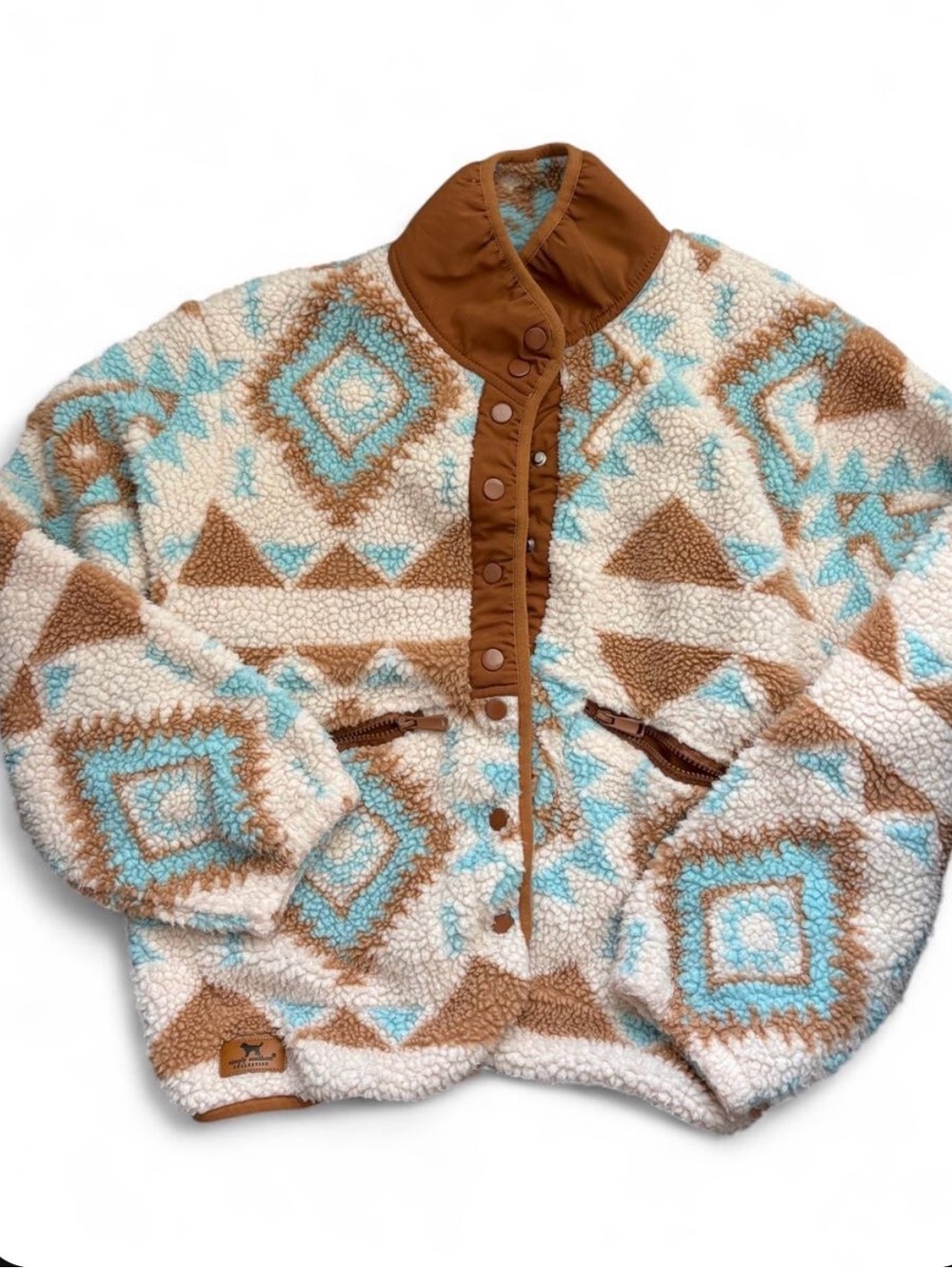 SIMPLY SOUTHERN WESTERN SHERPA FALL JACKET SIZE SMALL CREAM TEAL BROWN